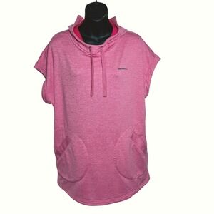 Merrell Women Pink Heathered Short Sleeve Swallowtail Hoodie Pullover Pockets Lg